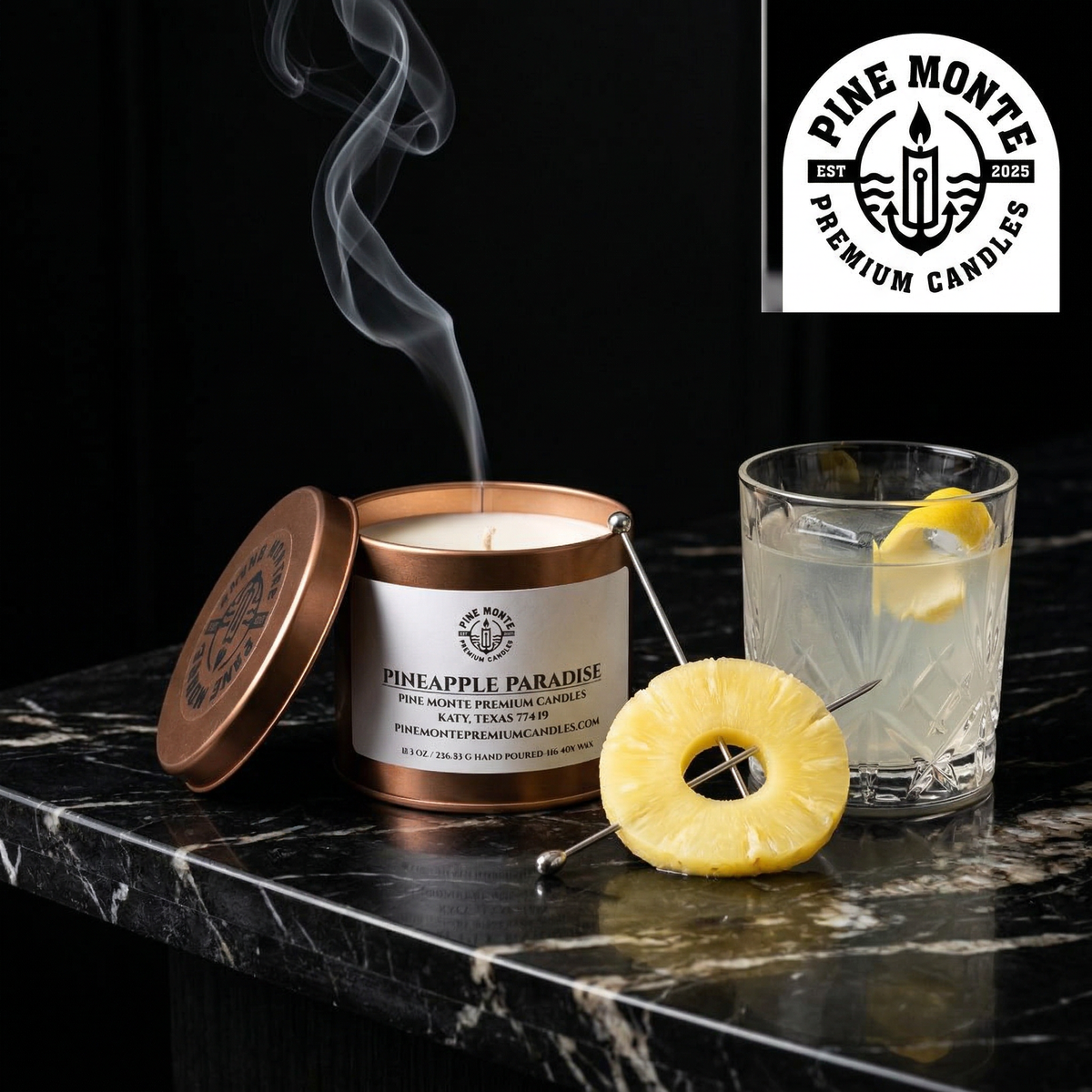 Why doesnt my candle smell strong? Candle with tropical scent and drink on a marble table.