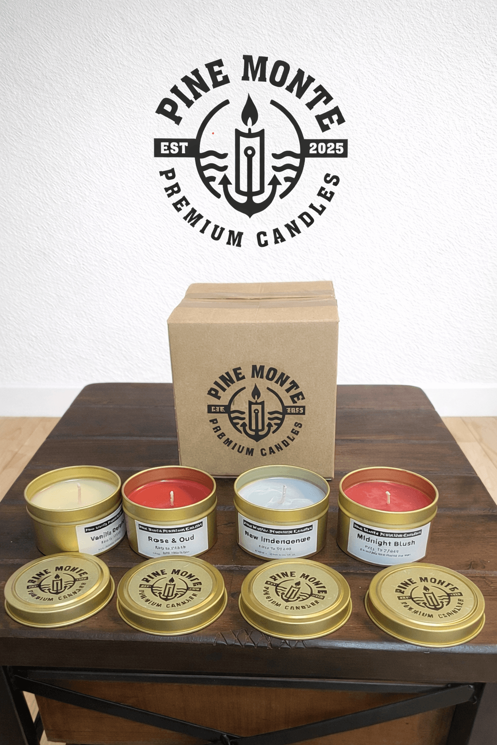custom letter F candle sample pack - choose 4 fragrances from Pine Monte premium soy candles