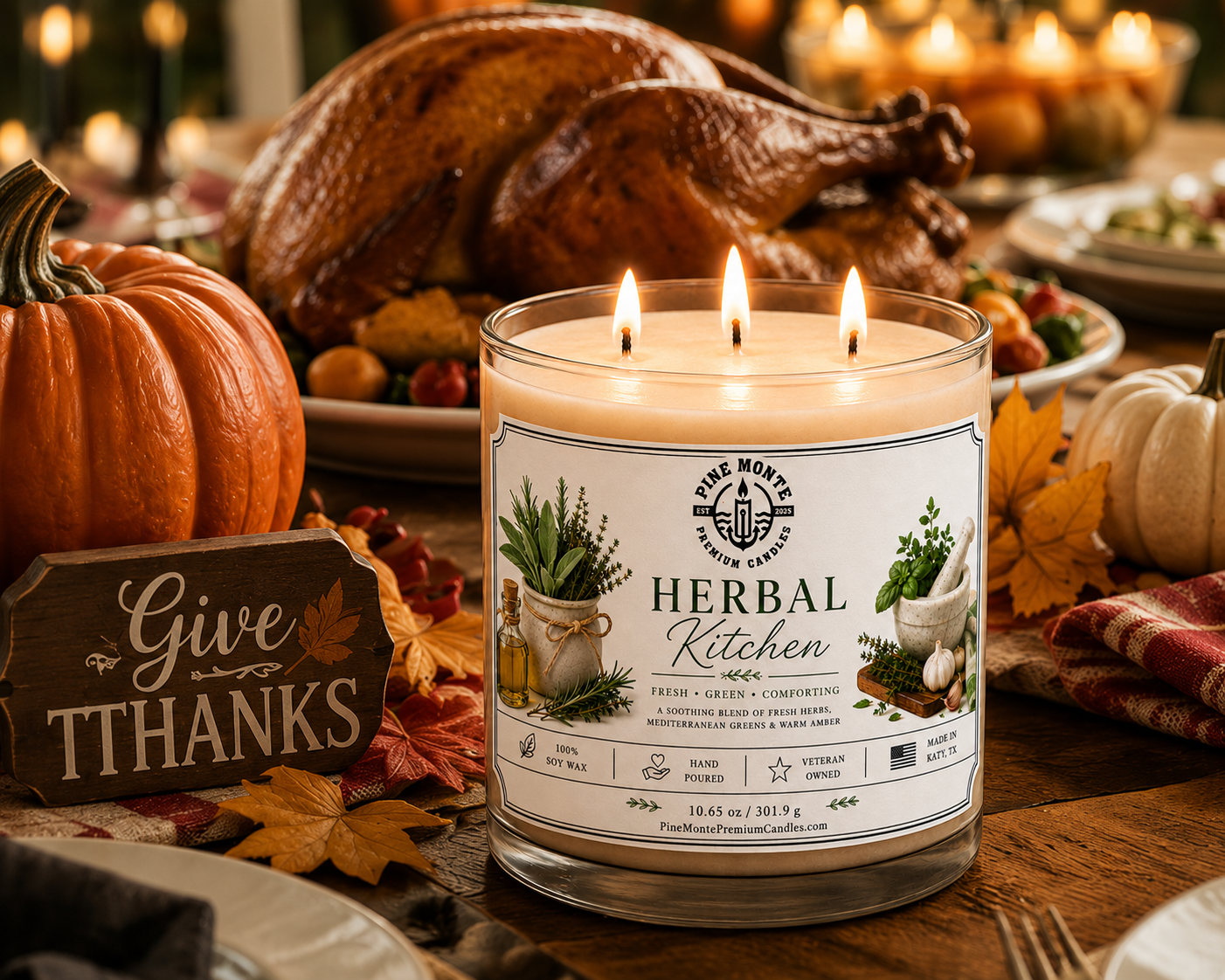 Herbal Kitchen Glow Soy Candle Basil Rosemary Clove Scented Candle