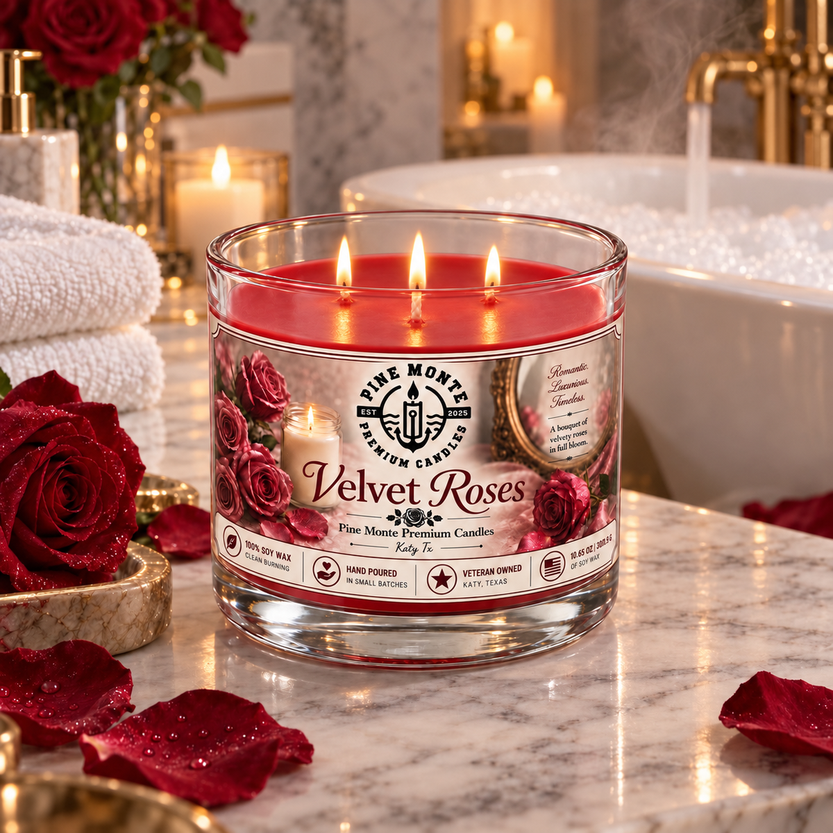 Velvet Roses Soy Candle – Romantic Floral Luxury Candle