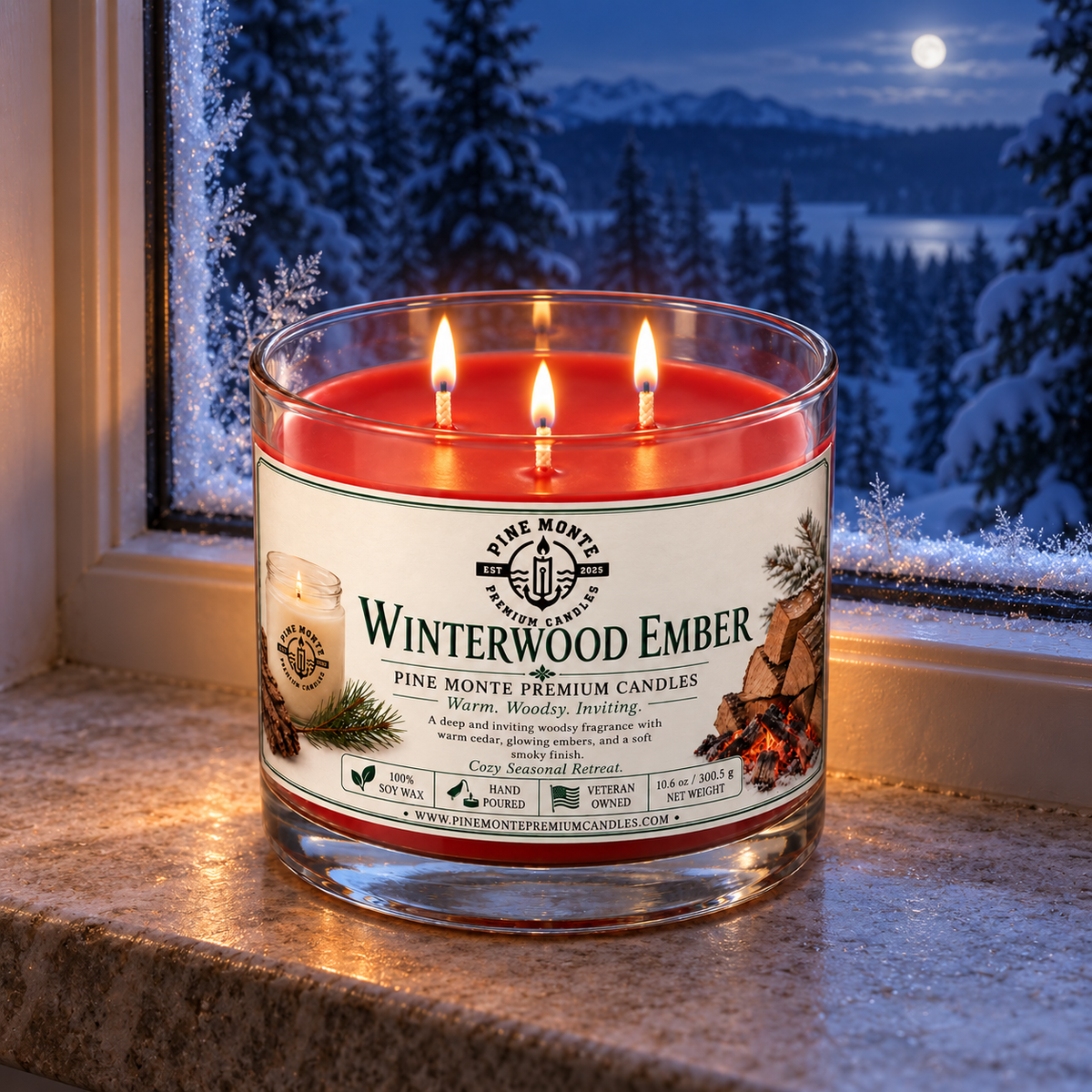 Winterwood Ember Soy Candle Cozy Woodsy Winter Luxury Scented Candle