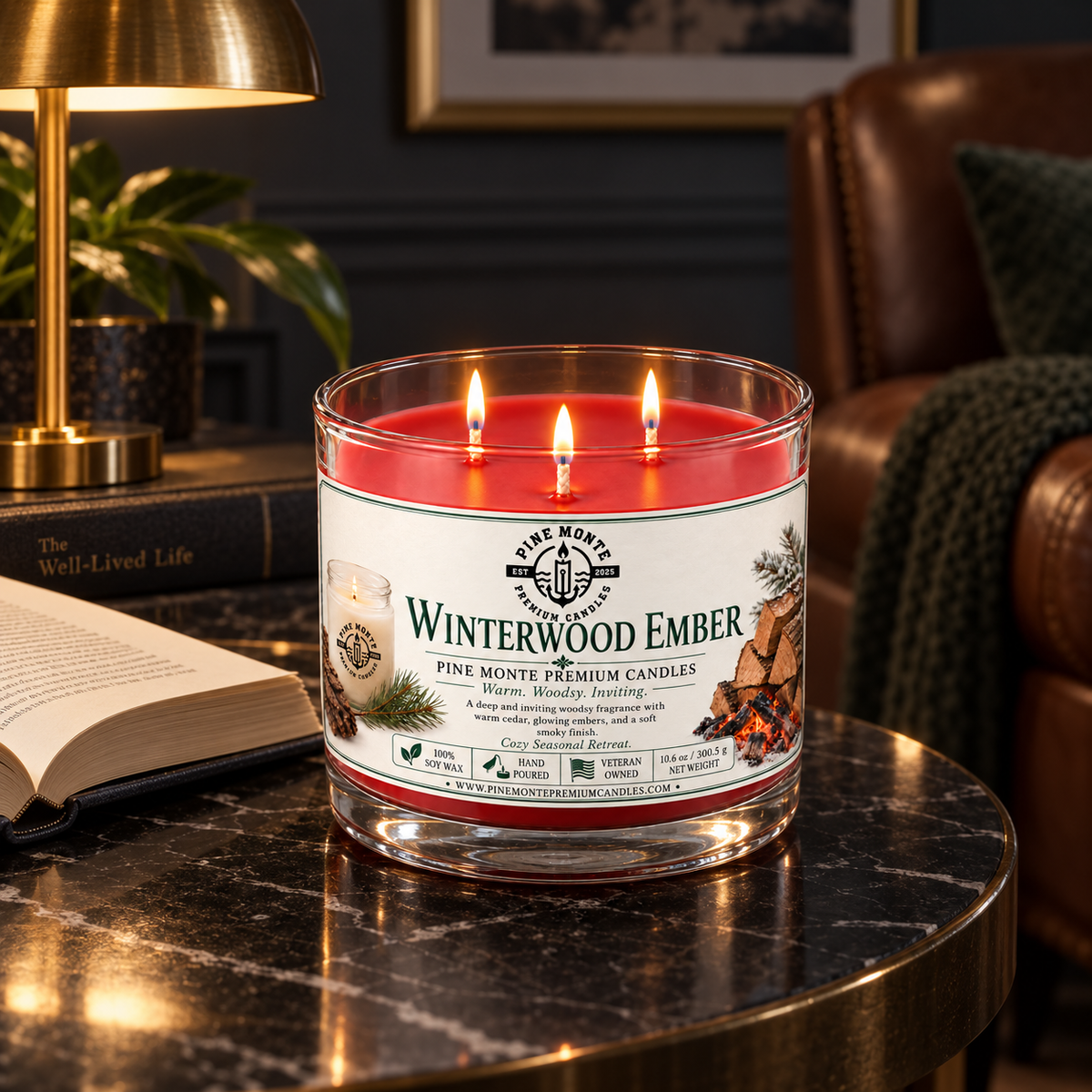 Winterwood Ember Soy Candle Cozy Woodsy Winter Luxury Scented Candle