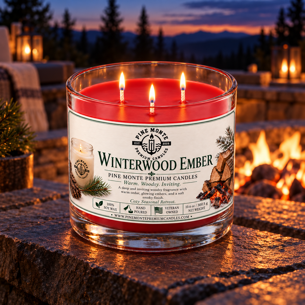Winterwood Ember Soy Candle Cozy Woodsy Winter Luxury Scented Candle