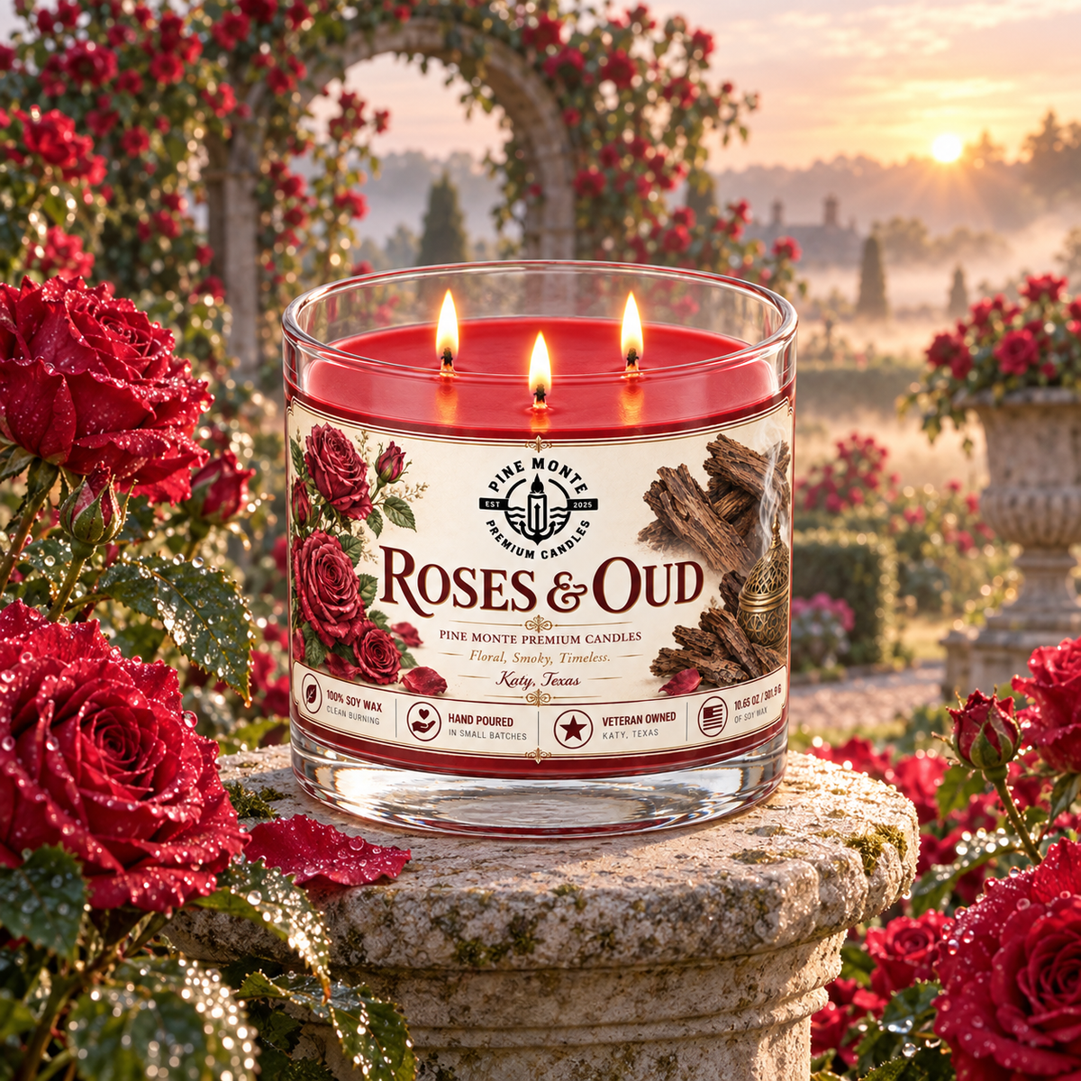Roses & Oud Soy Candle Elegant Romantic Floral Luxury Scented Candle