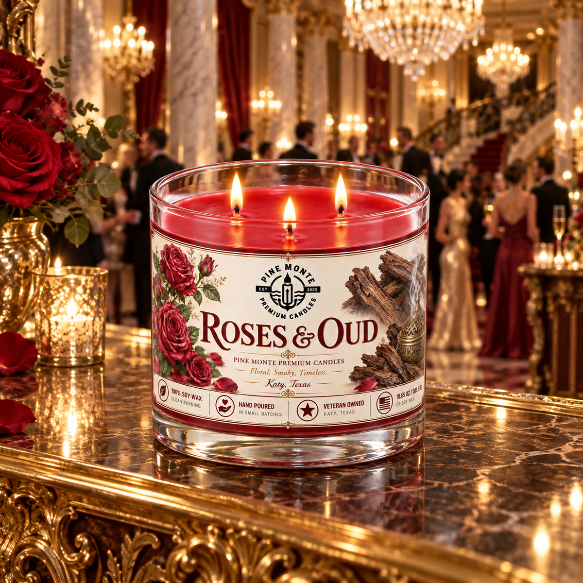 Roses & Oud Soy Candle Elegant Romantic Floral Luxury Scented Candle