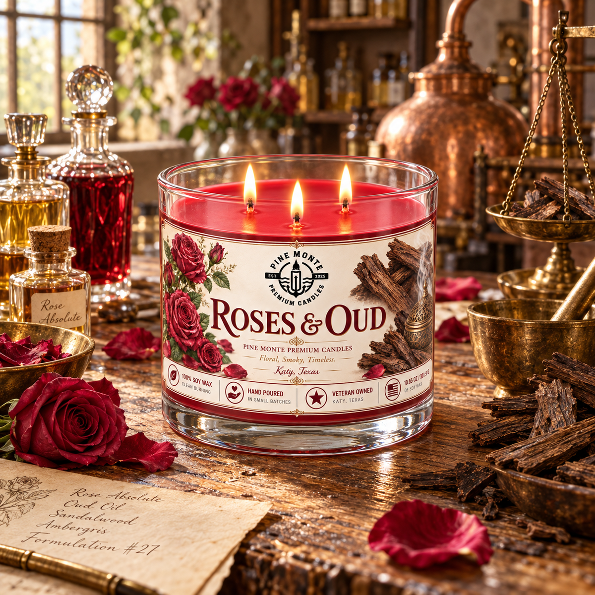 Roses & Oud Soy Candle Elegant Romantic Floral Luxury Scented Candle