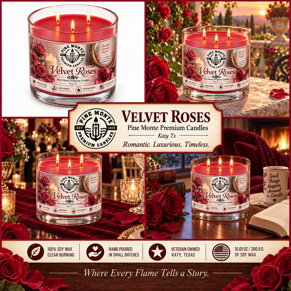 Velvet Roses Soy Candle – Romantic Floral Luxury Candle