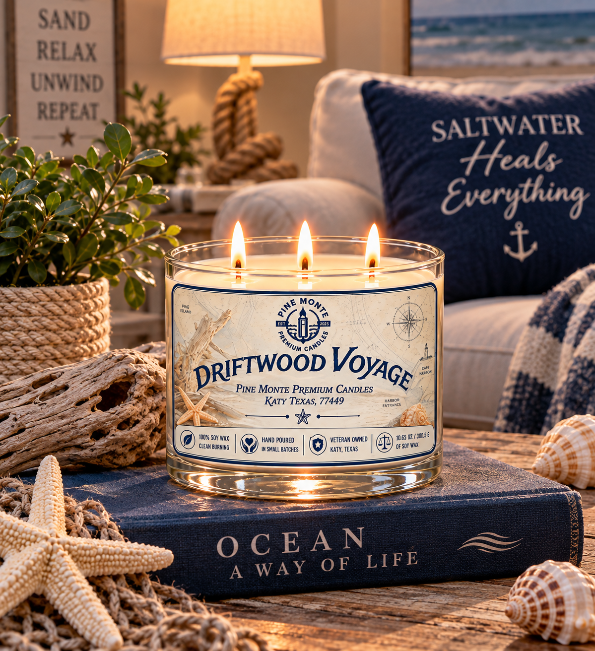Luxury Driftwood Soy Candle | Coastal Wood Fragrance