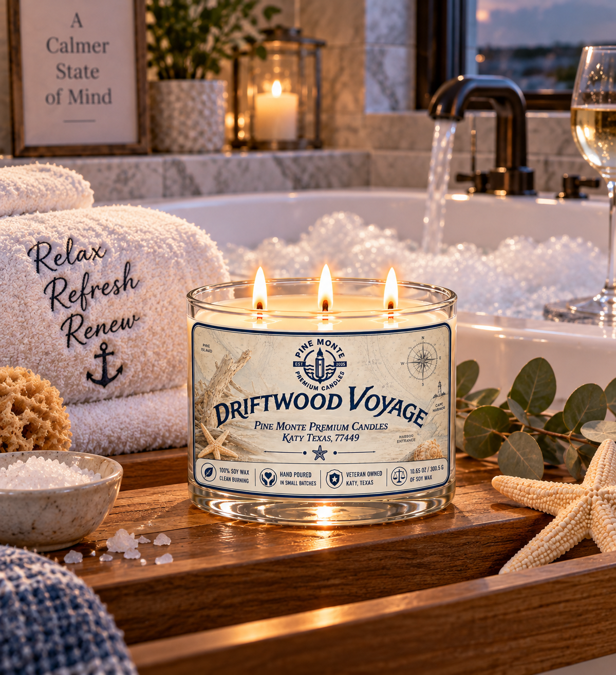 Luxury Driftwood Soy Candle | Coastal Wood Fragrance