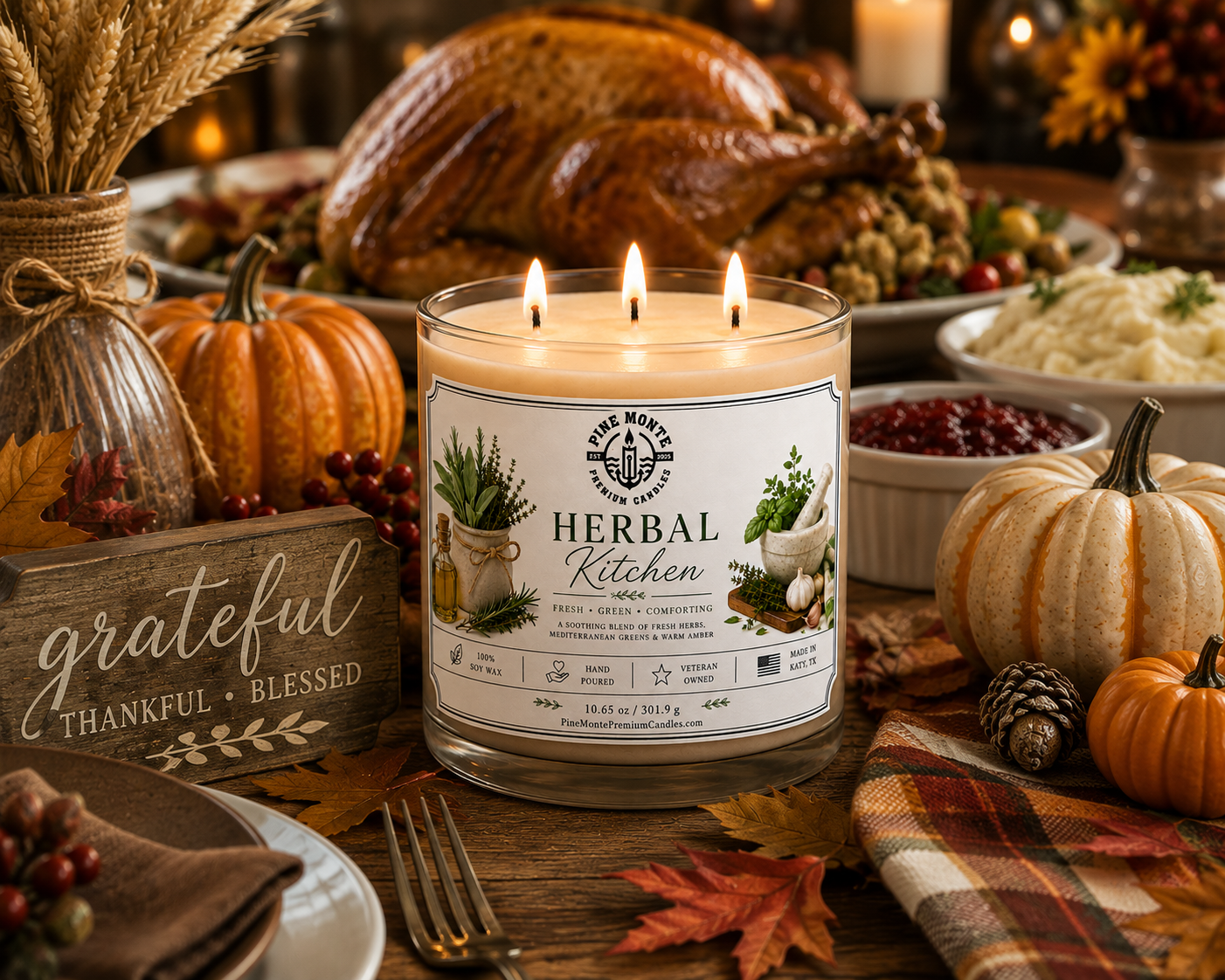 Herbal Kitchen Glow Soy Candle Basil Rosemary Clove Scented Candle