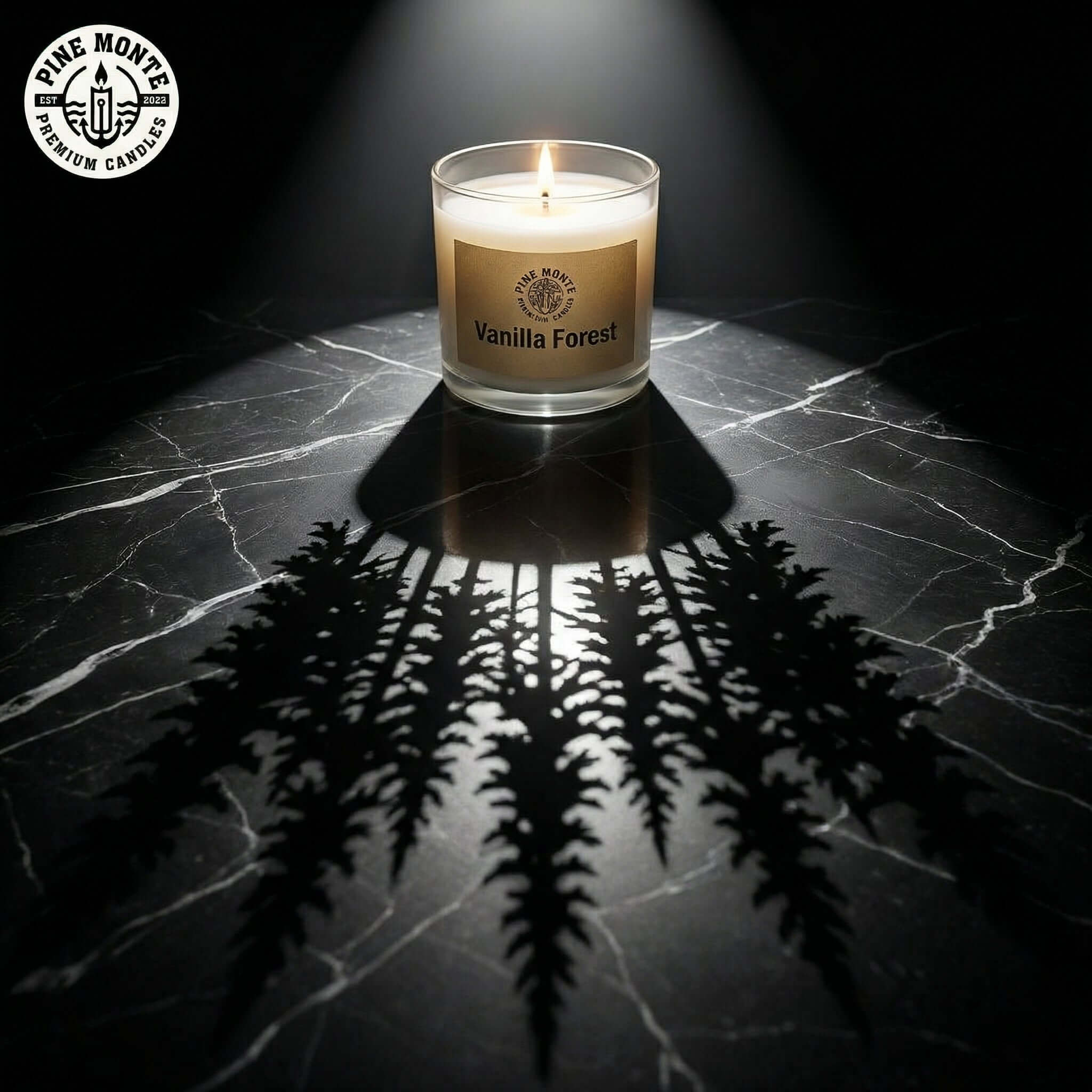 Vanilla Forest soy candle creating peaceful woodland atmosphere with vanilla and balsam blend