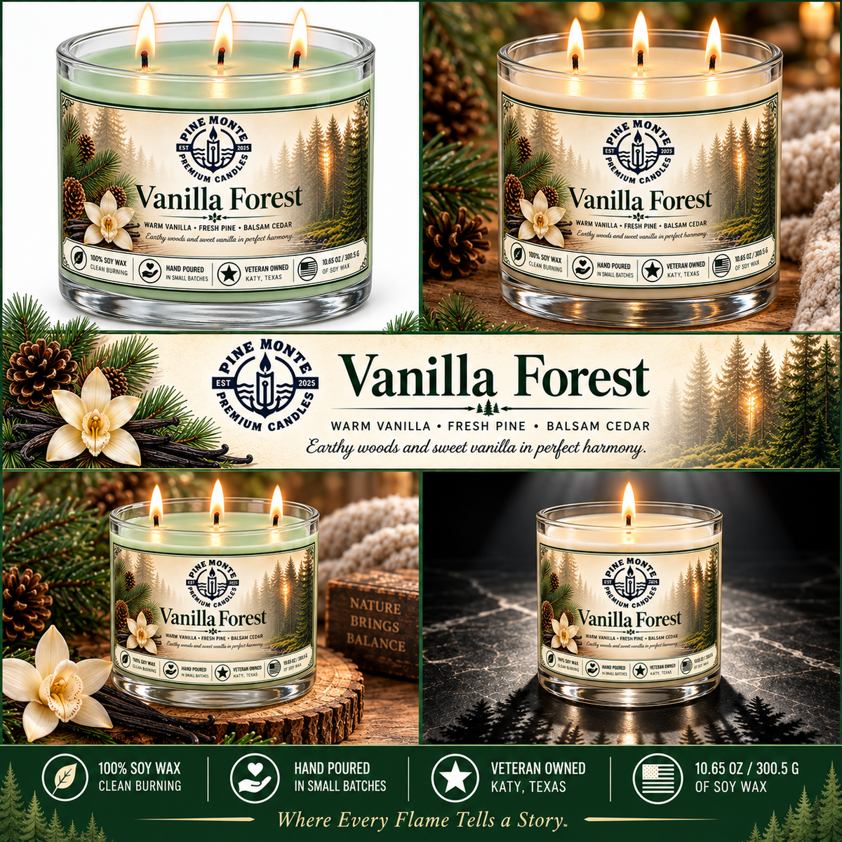Vanilla Forest Soy Candle Cozy Vanilla Pine Luxury Scented Candle