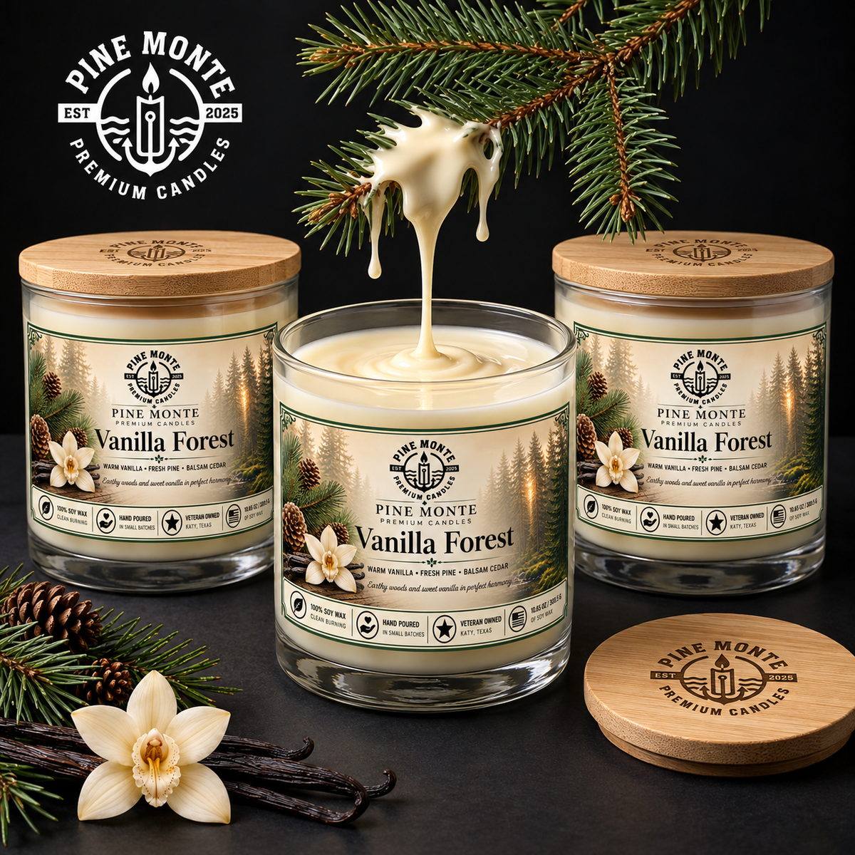 Vanilla Forest Soy Candle Cozy Vanilla Pine Luxury Scented Candle