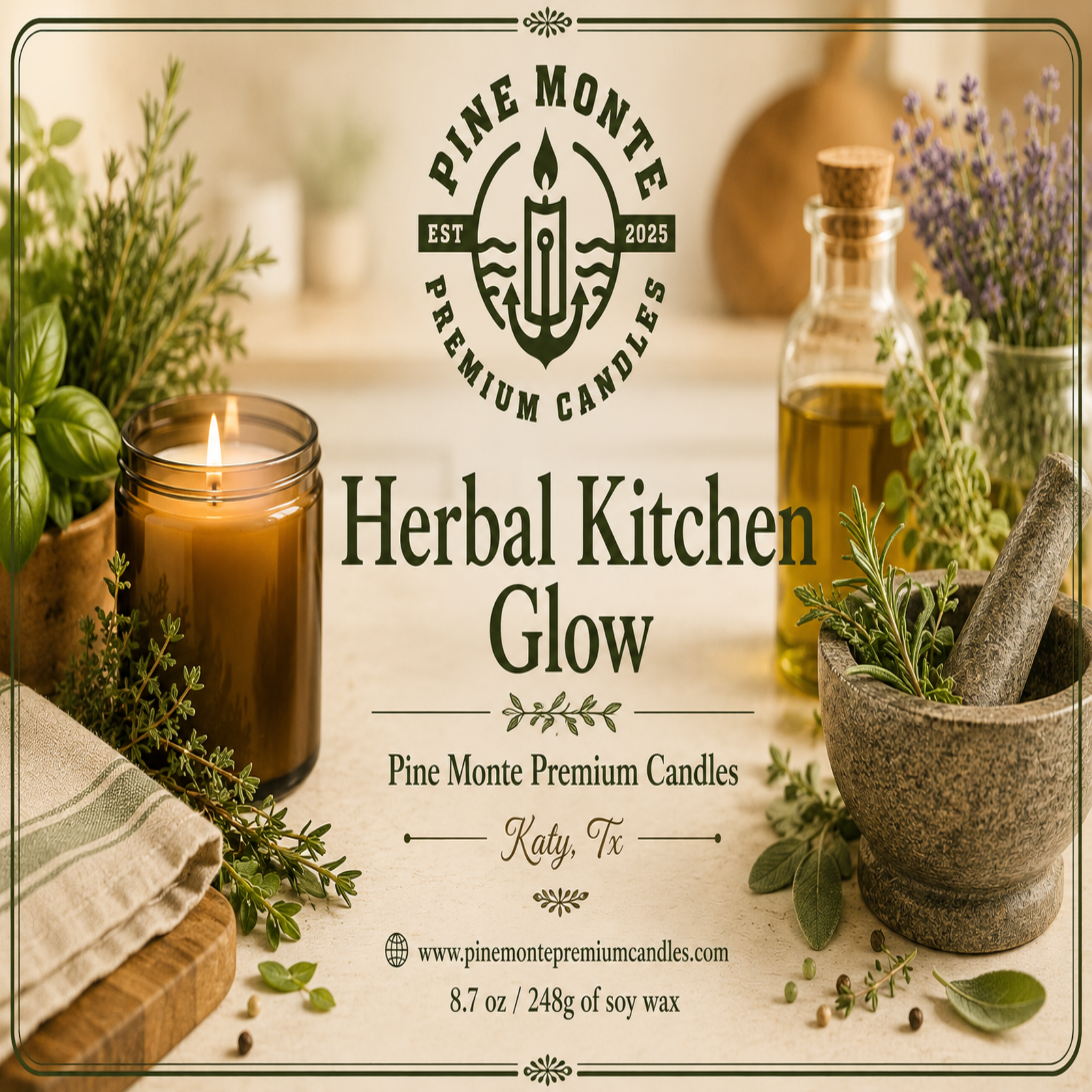 Herbal Kitchen Glow Soy Candle Basil Rosemary Clove Scented Candle