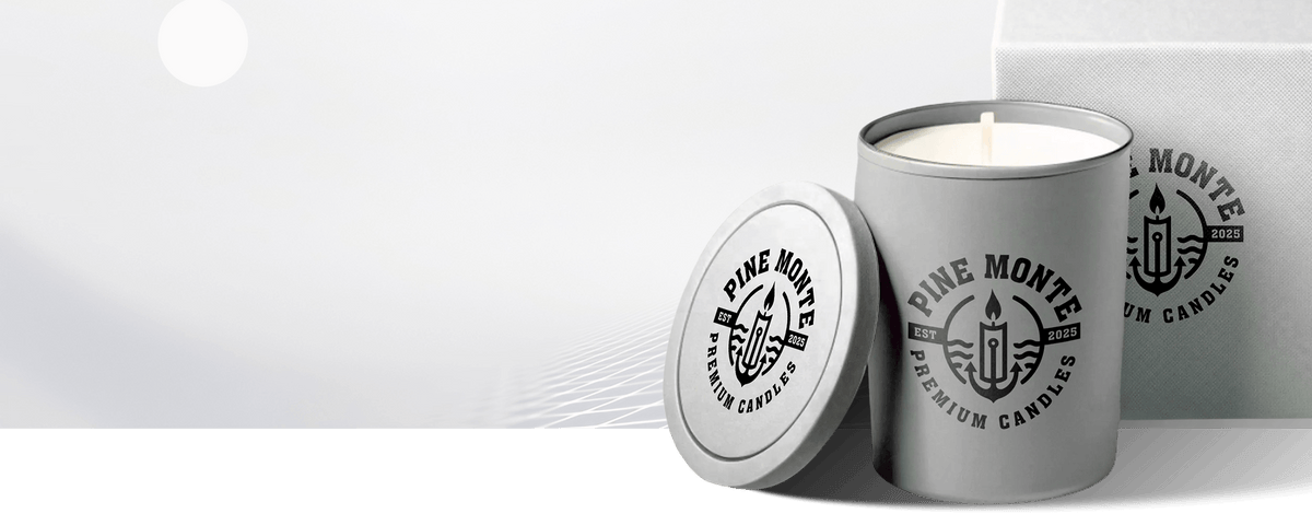 best candle scent for home Pine Monte platinum candle with sleek design and soothing aroma.