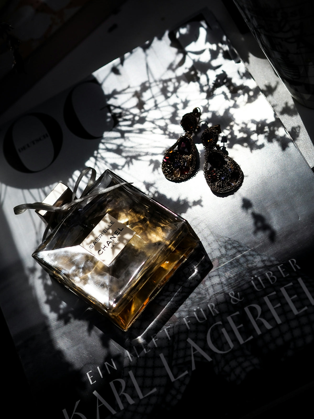 gold and black perfume bottle