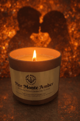 Amber soy candle from Pine Monte close-up showing rich amber glow and warm spice scent