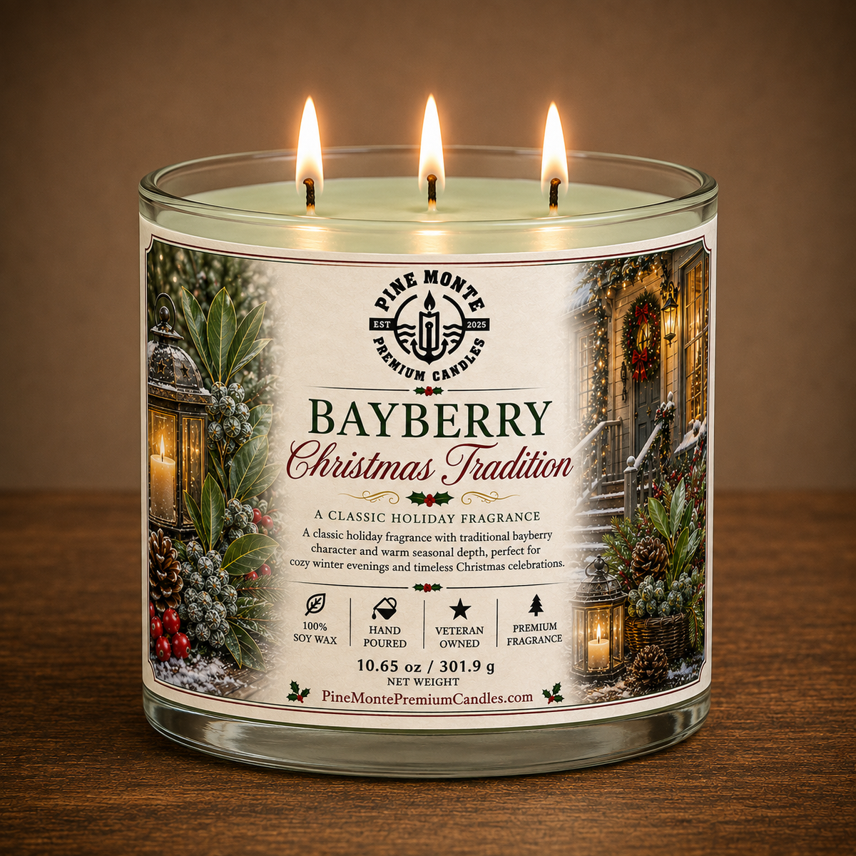 Bayberry Christmas candle from Pine Monte, featuring a classic holiday fragrance with warm seasonal depth.