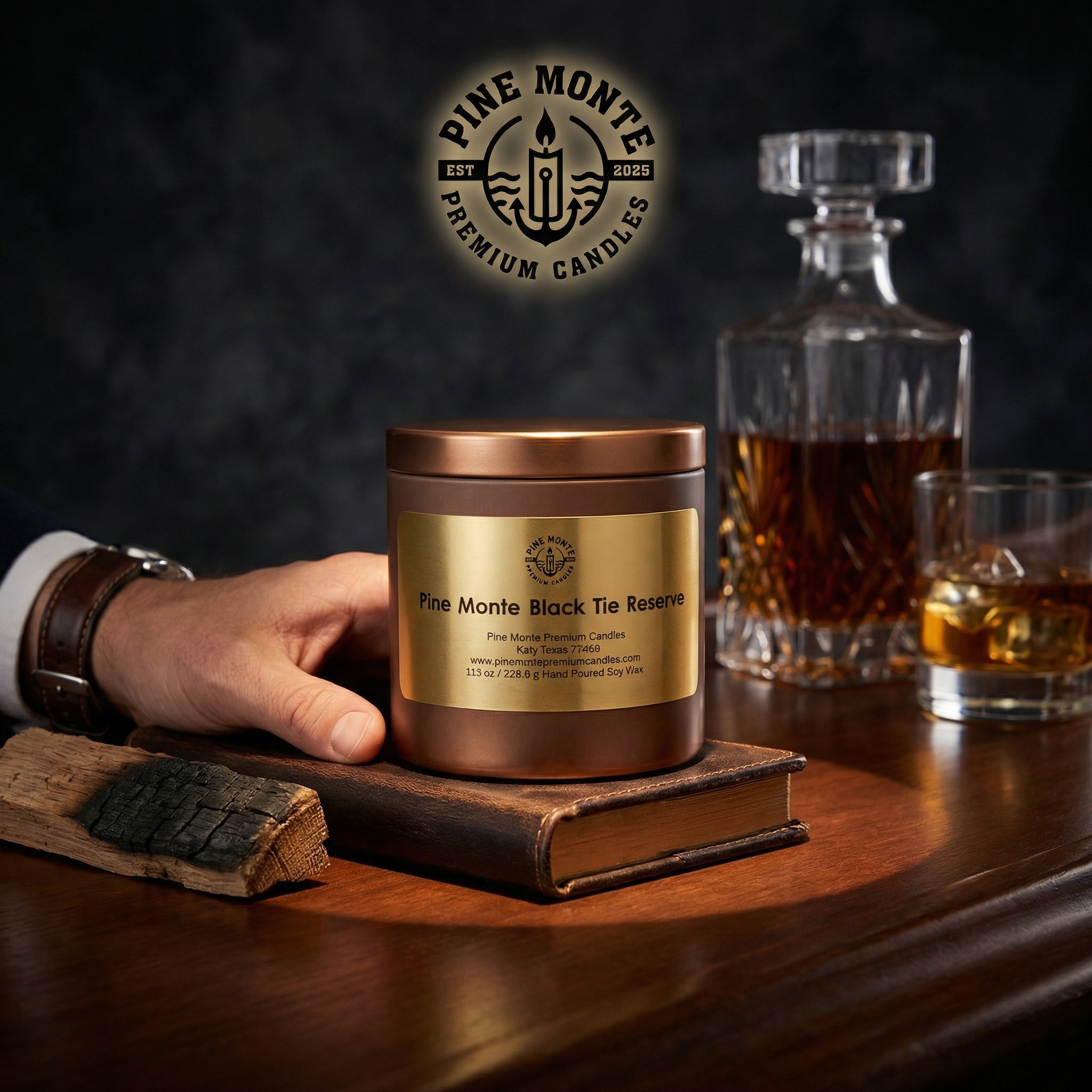 Black Tie Reserve 11.6 oz Luxury Candle Tin | Rich Woods, Amber & Musk | Hand-Poured