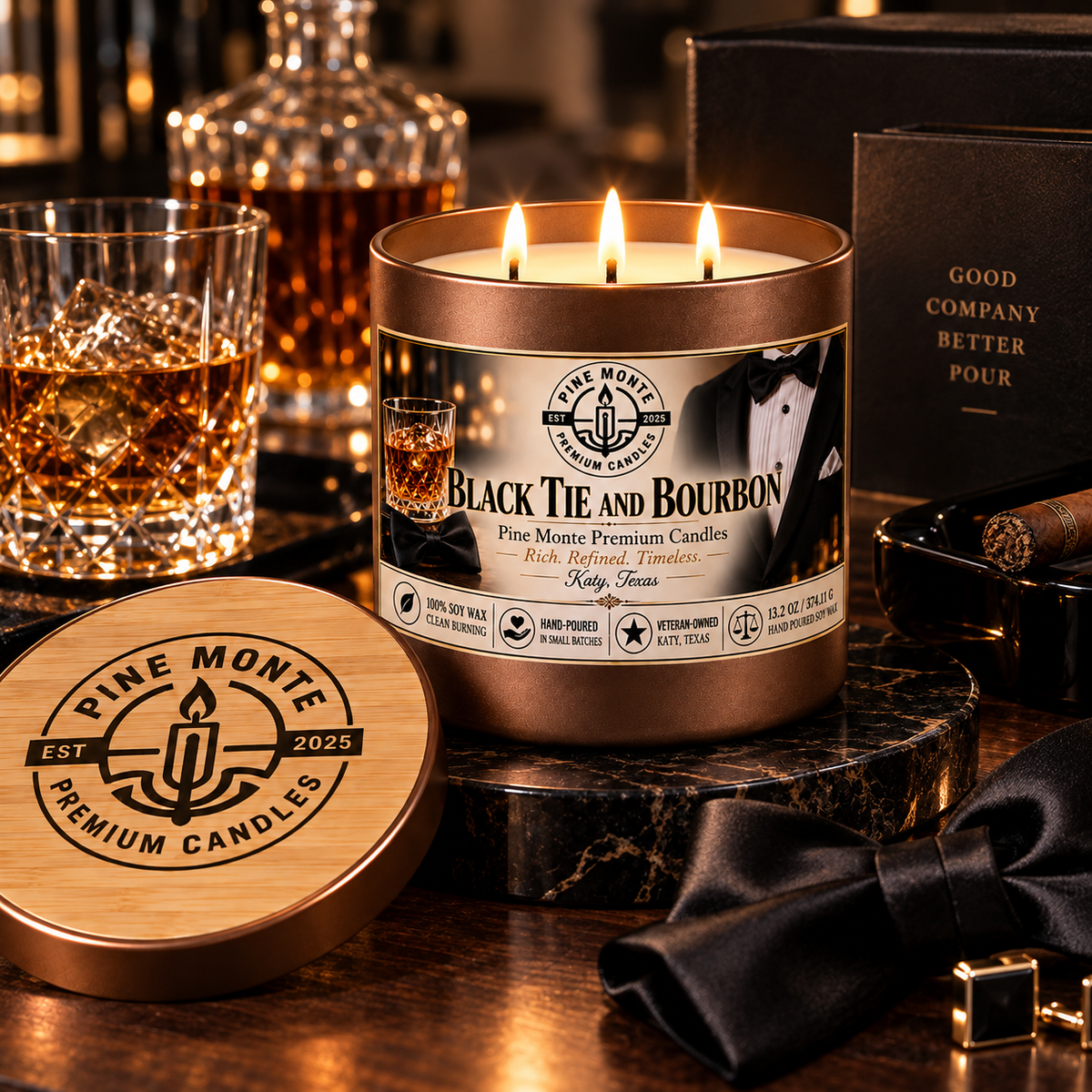 Black Tie and Bourbon Soy Candle Bold Masculine Luxury Scented Candle