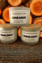 cedar chest 3 wick soy candle with warm woody resinous fragrance by Pine Monte Premium Candles
