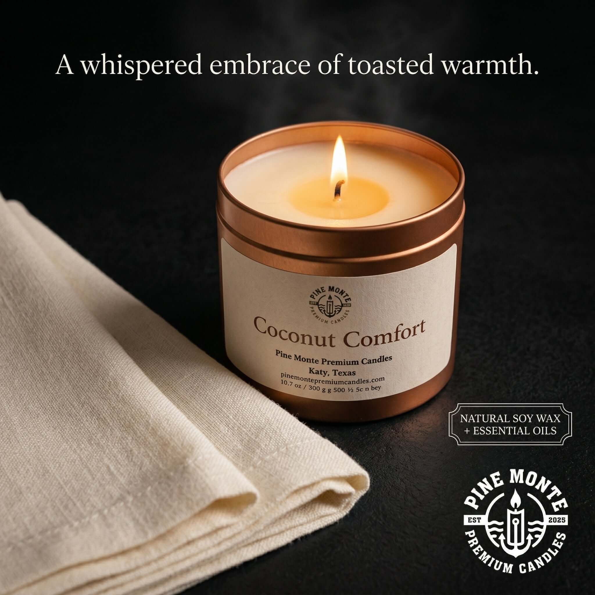 Coconut Comfort Soy Candle  Warm Coconut Luxury Candle | Pine Monte Premium Candles