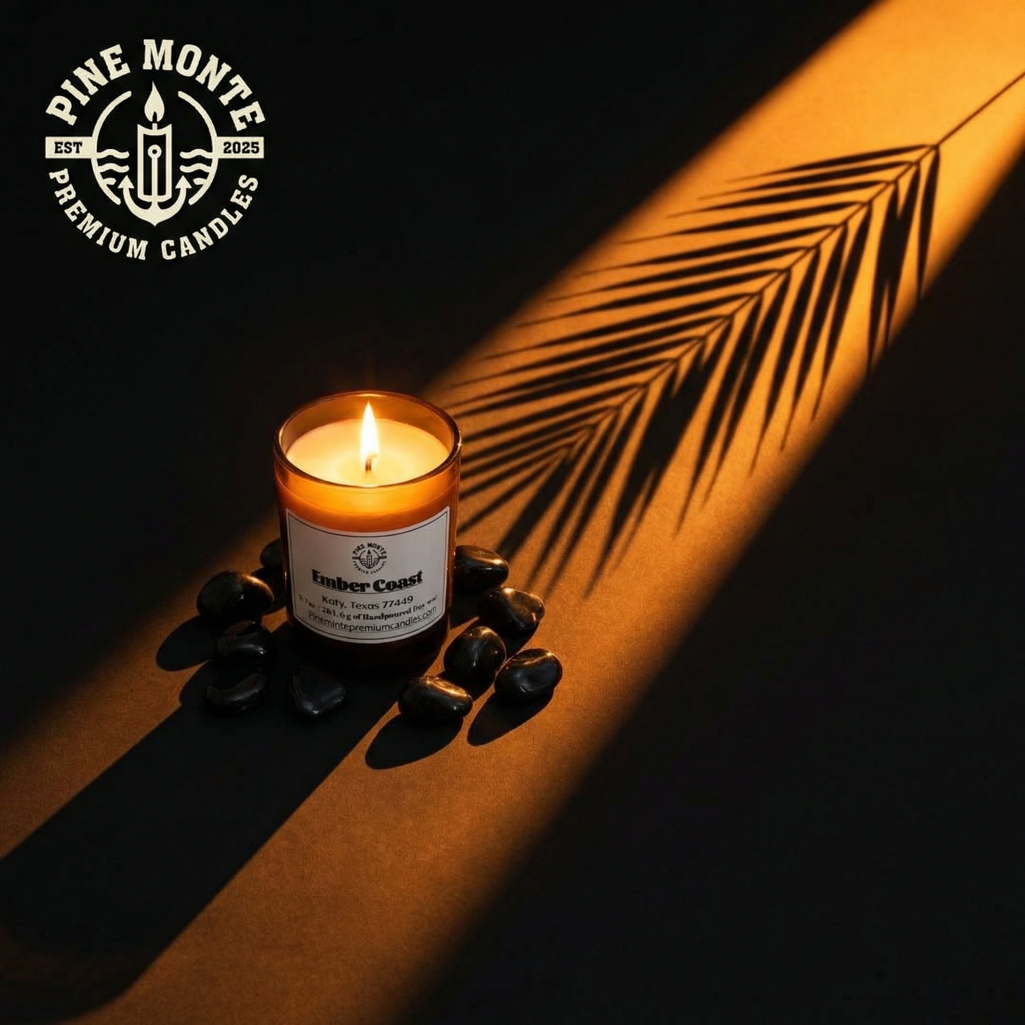 Ember Coast – 8.7 oz Glass Jar Candle | Warm Amber, Driftwood & Sea Salt