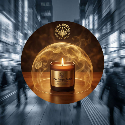 Amber soy candle from Pine Monte creating peaceful sanctuary with warm spice amber fragrance
