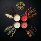 Custom Letter F Candle Sample Pack featuring four elegant 4 oz soy candles and assorted fragrance notes.