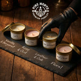 custom letter F candle sample pack showcasing variety of hand-poured fragrance options
