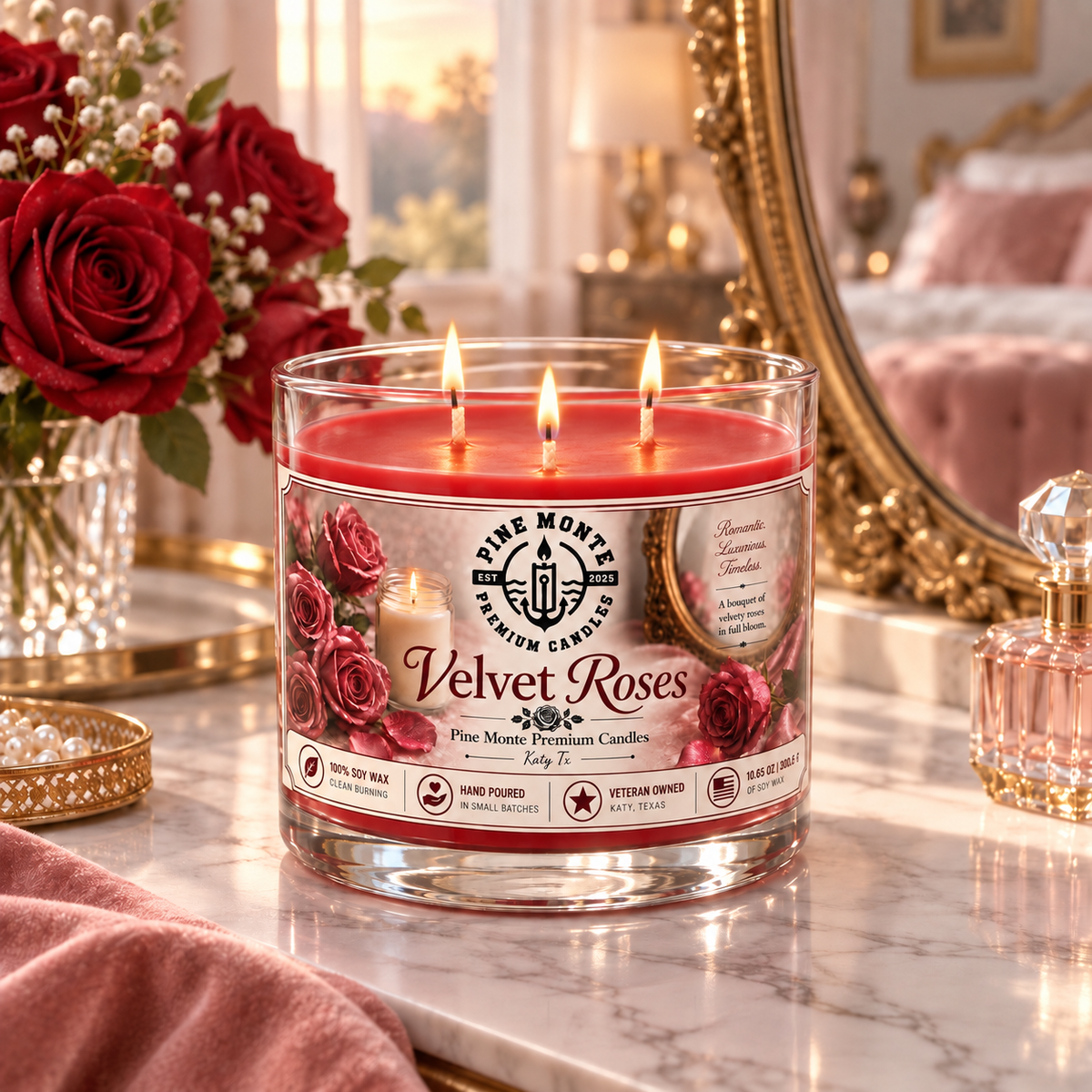 Velvet Roses Soy Candle – Romantic Floral Luxury Candle