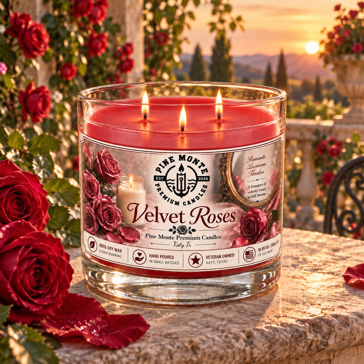 Velvet Roses Soy Candle – Romantic Floral Luxury Candle