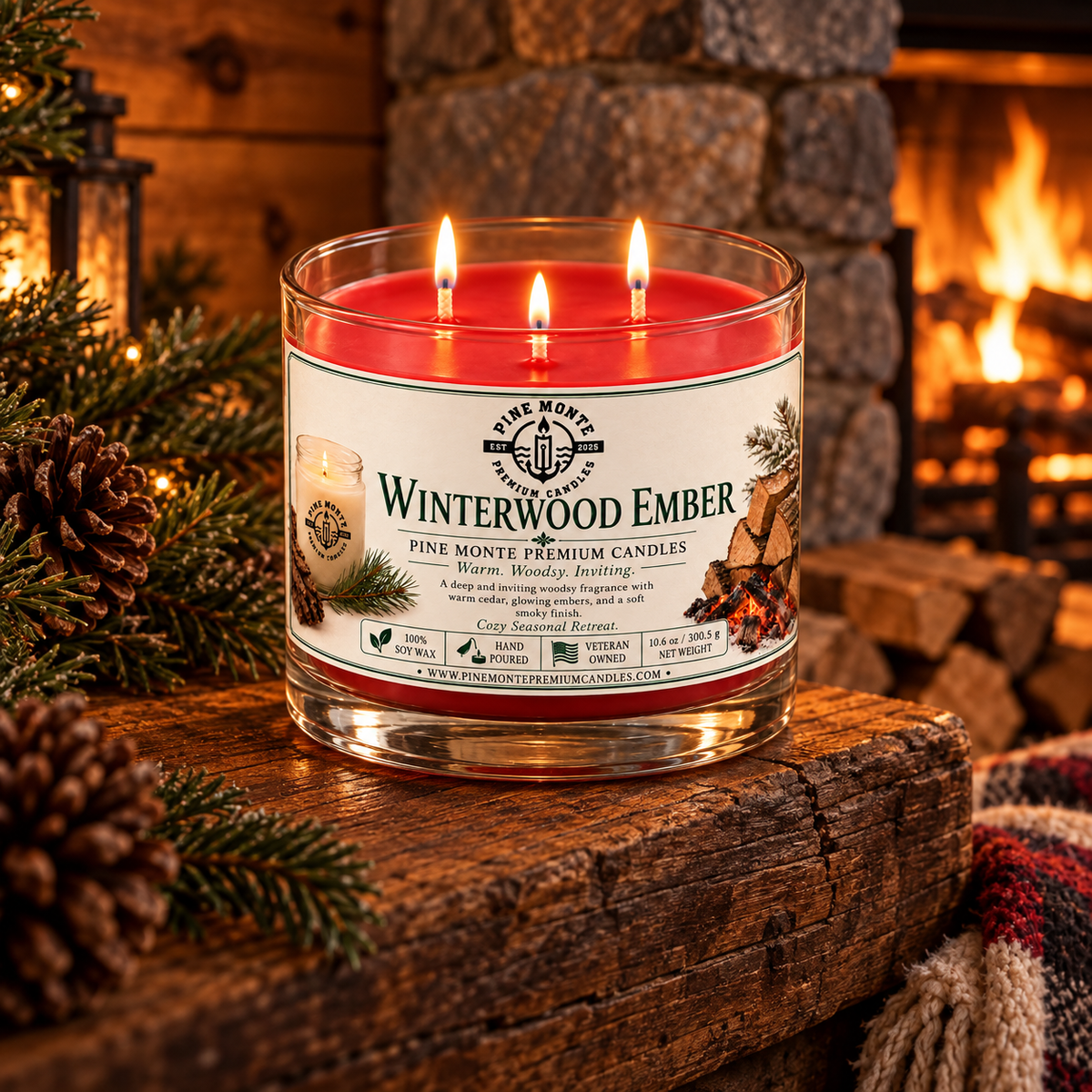 Winterwood Ember Soy Candle Cozy Woodsy Winter Luxury Scented Candle
