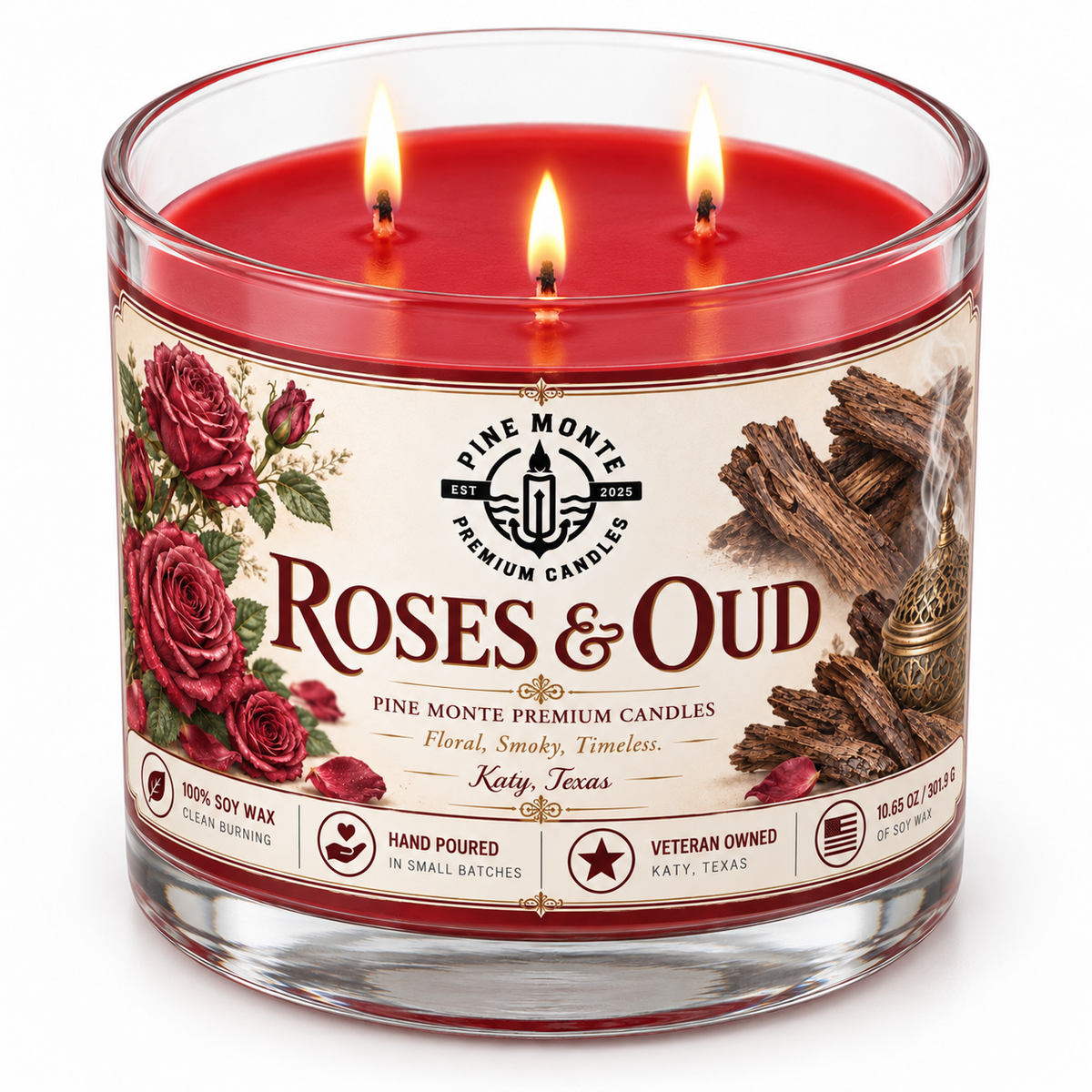 Roses & Oud Soy Candle Elegant Romantic Floral Luxury Scented Candle