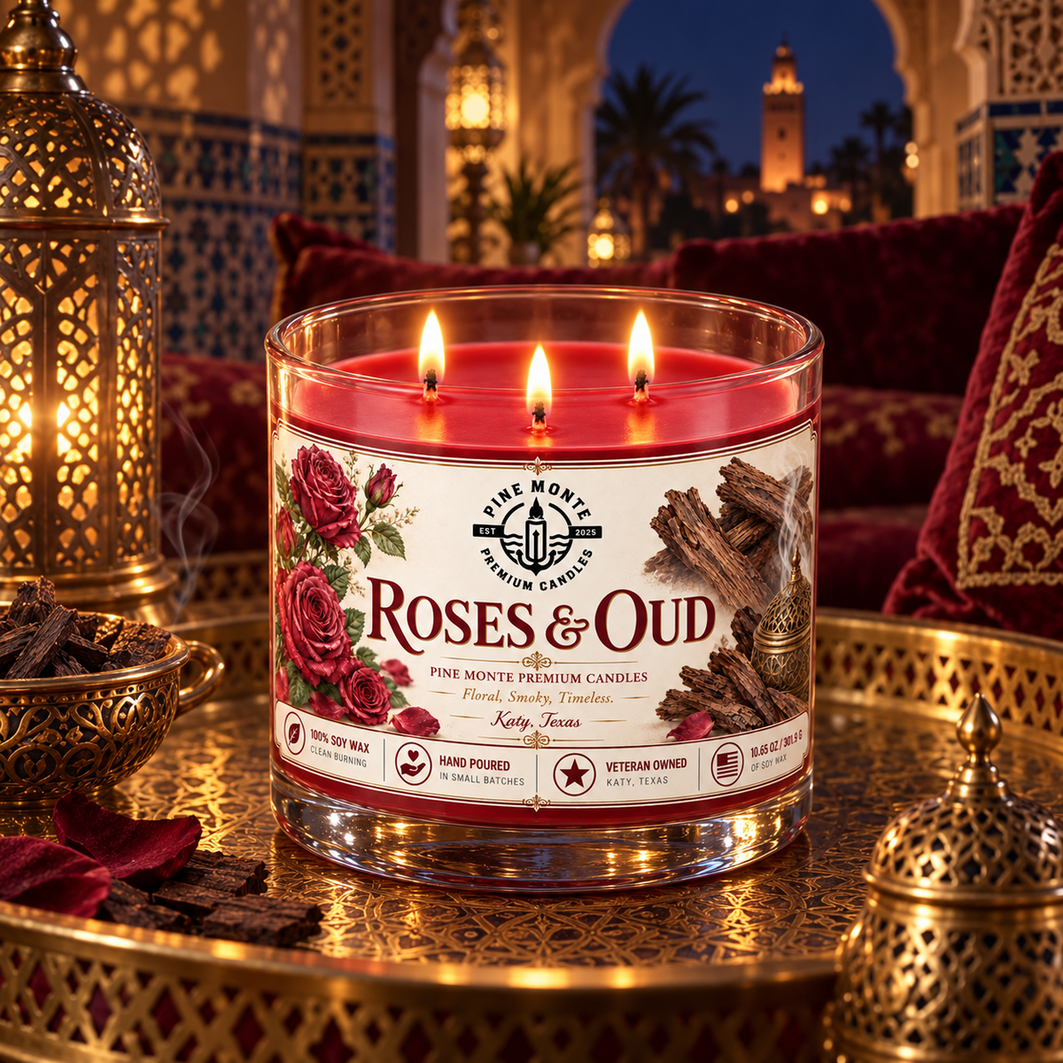 Roses & Oud Soy Candle Elegant Romantic Floral Luxury Scented Candle