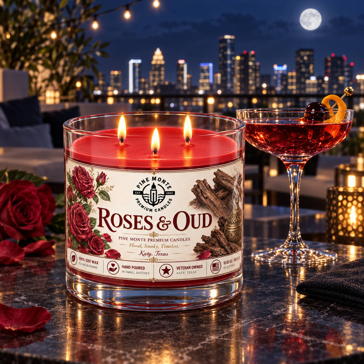 Roses & Oud Soy Candle Elegant Romantic Floral Luxury Scented Candle