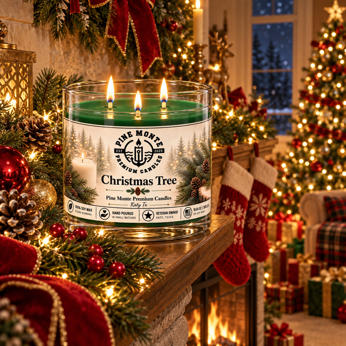 Christmas Tree Soy Candle Fresh Evergreen Holiday Scented