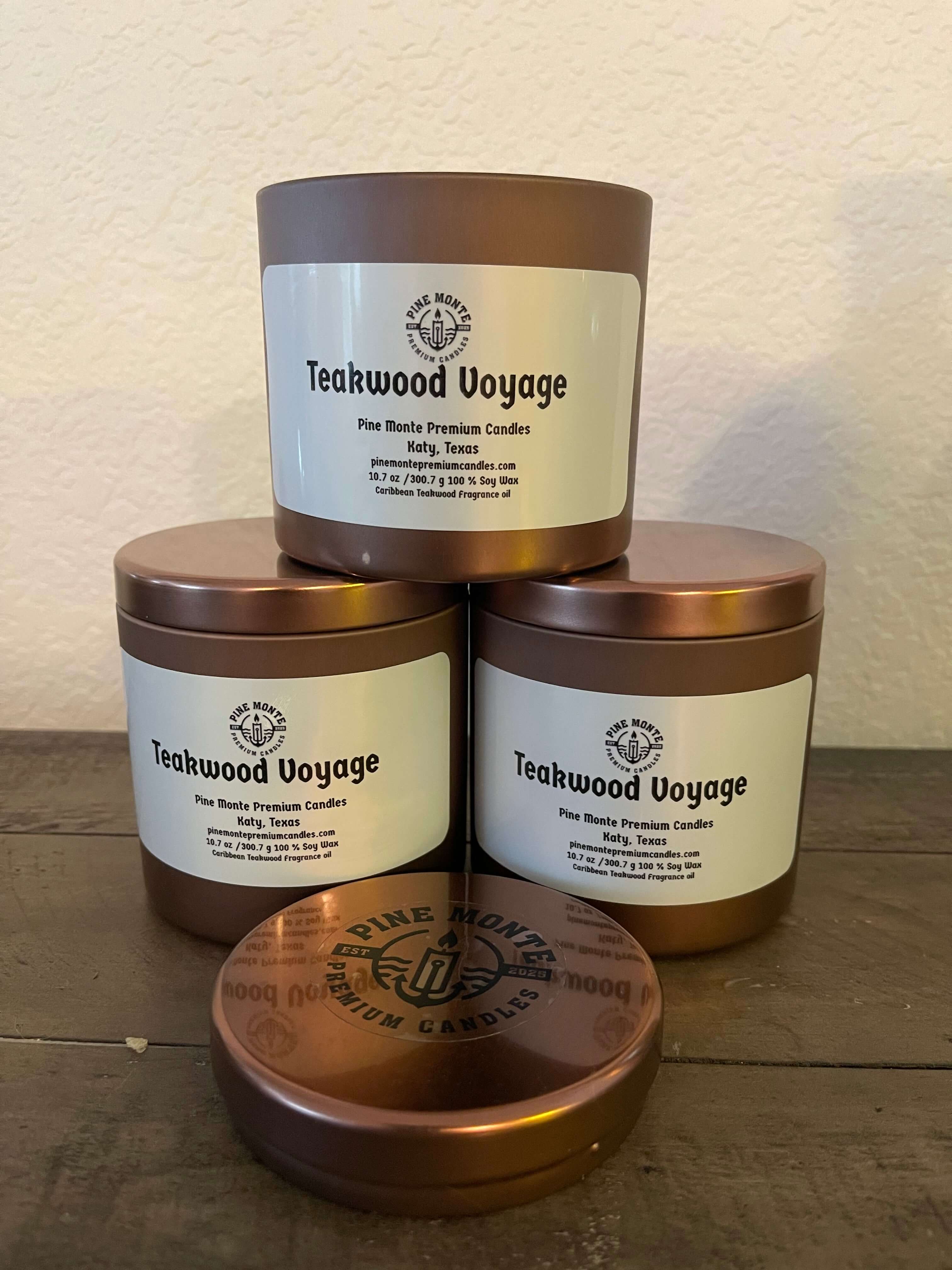Teakwood Voyage Soy Candle trio premium