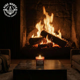 winterwood ember soy candle creating cozy fireplace ambiance with crackling hearth fragrance