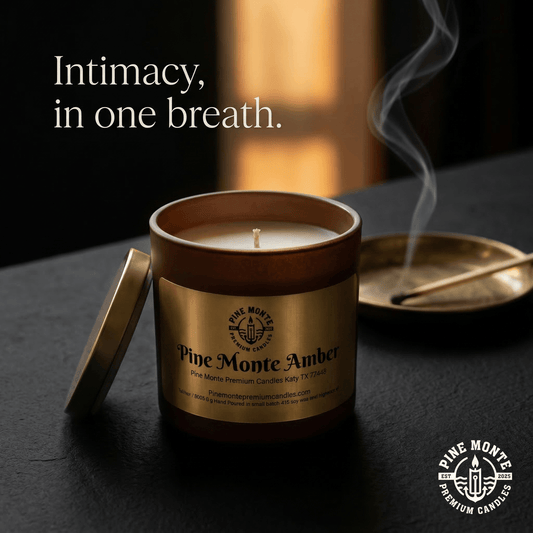 Amber soy candle from Pine Monte with smoke, creating a warm ambiance for home fragrance.