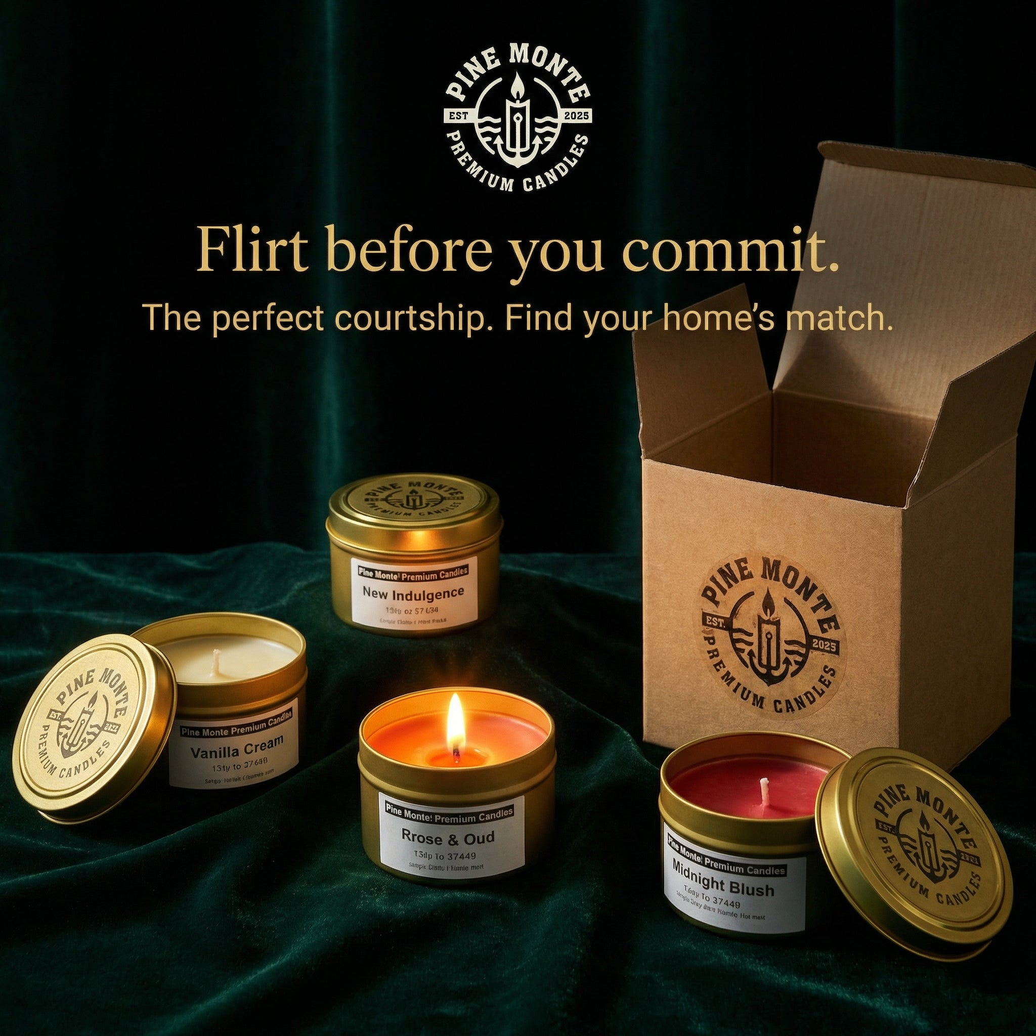 Custom Letter F Candle – Sample Pack (Four 4 oz Candles) | Pine Monte Premium Candles