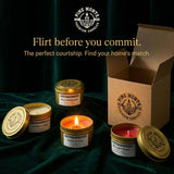 Custom Letter F Candle Sample Pack featuring four 4 oz soy candles in various scents for exploration and gifting.