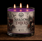 Shadow Embers Soy Candle with warm woods and smoky aromas, perfect for a luxurious Halloween ambiance.