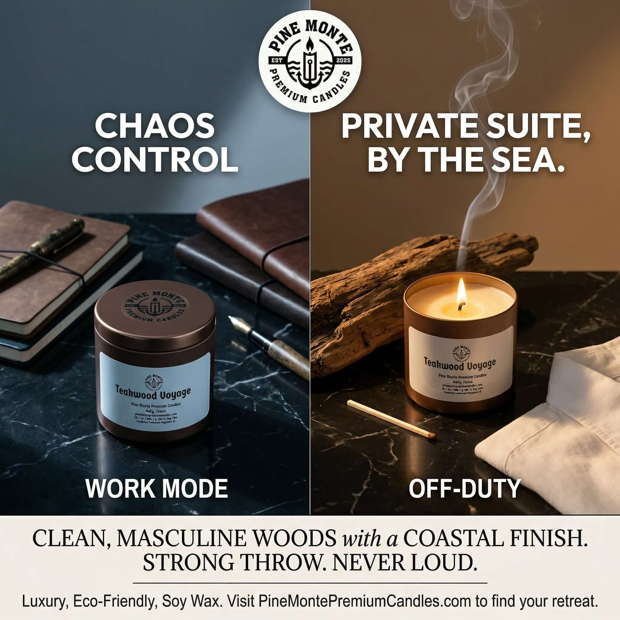 Teakwood Voyage Soy Candle trio luxury