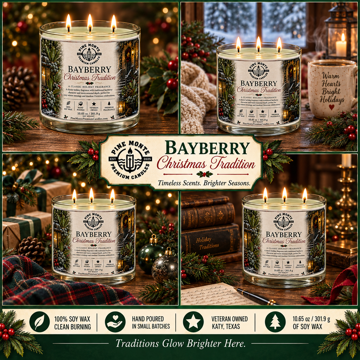 Bayberry Christmas candle from Pine Monte Premium Candles, celebrating holiday warmth with rich bayberry fragrance.