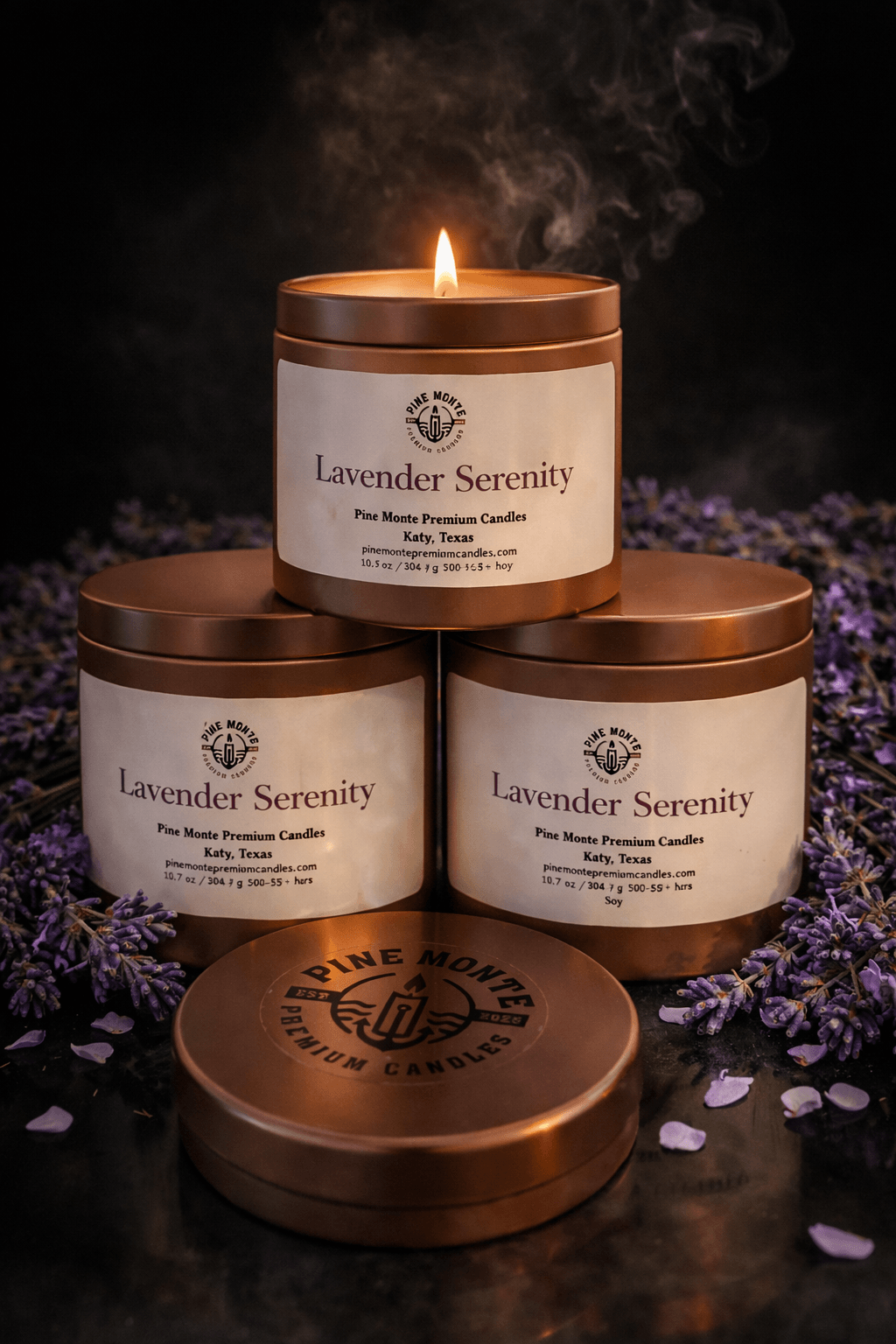Lavender Serenity Soy Candle – Relaxing Spa Candle from Pine Monte Premium Candles with fresh lavender aroma.