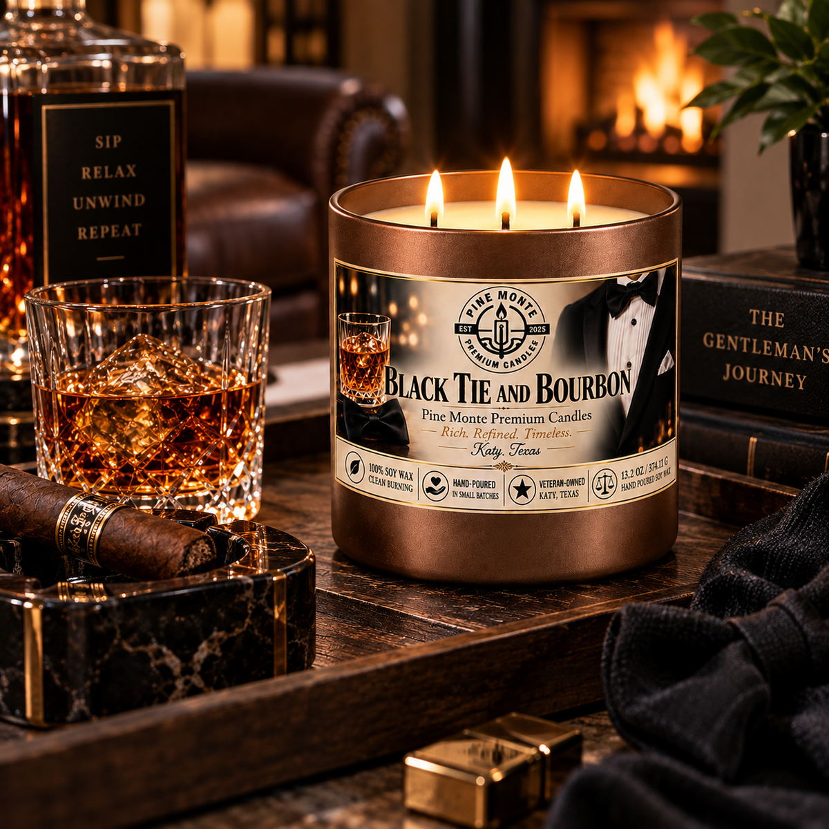 Black Tie and Bourbon Soy Candle Bold Masculine Luxury Scented Candle