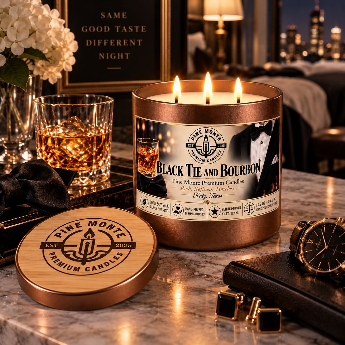 Black Tie and Bourbon Soy Candle Bold Masculine Luxury Scented Candle