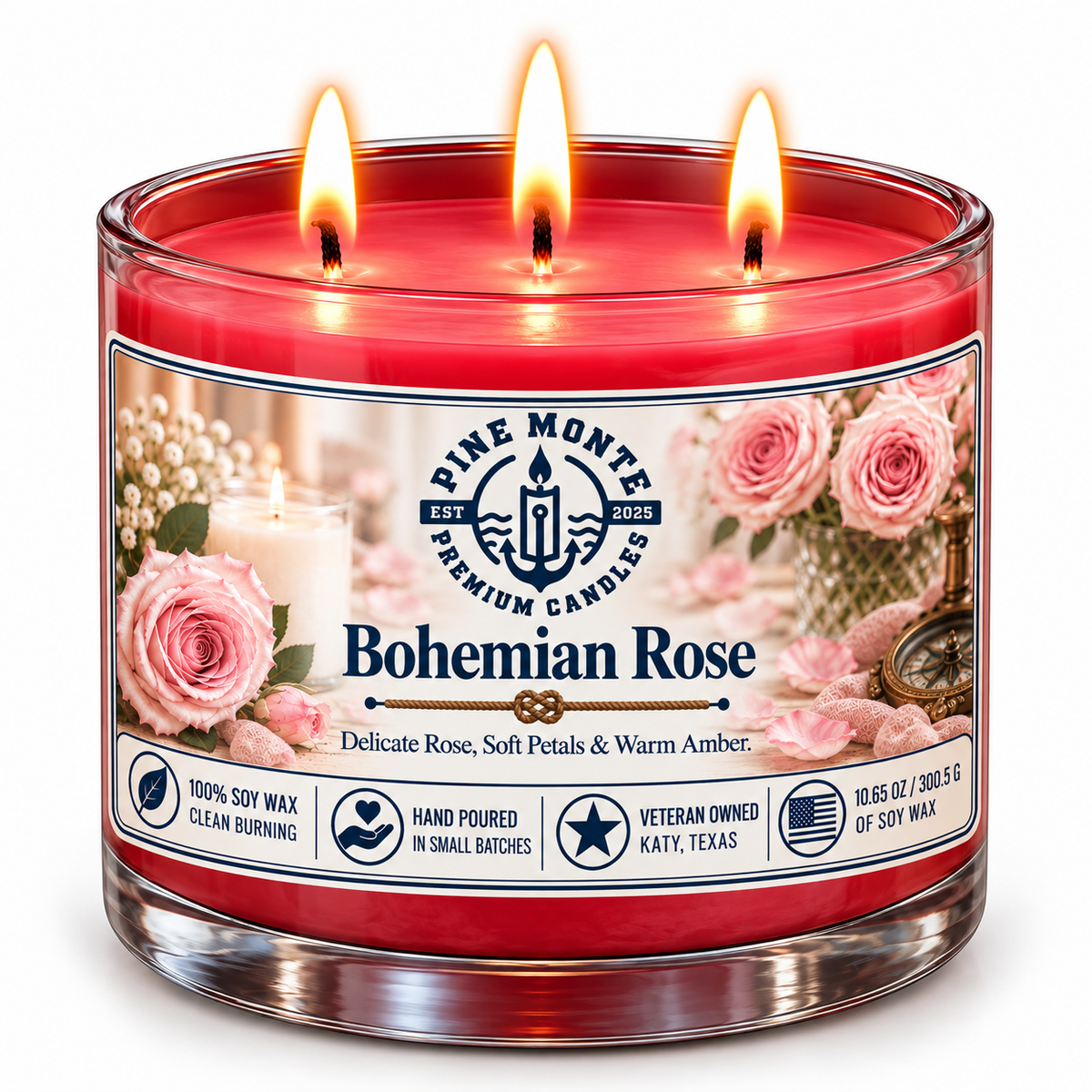 Bohemian Roses Soy Candle Romantic Floral Rose Luxury Scented Candle