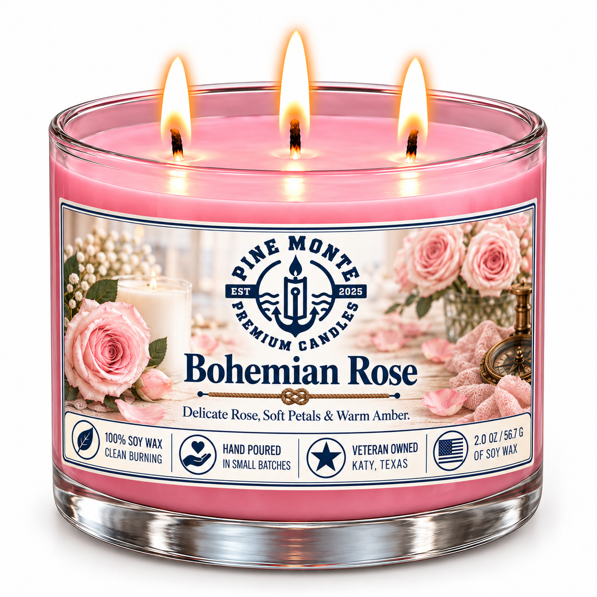 Bohemian Roses Soy Candle Romantic Floral Rose Luxury Scented Candle